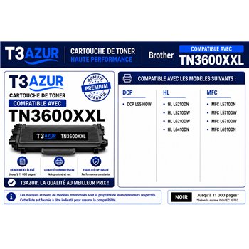 Lot de 3 Toners compatibles Brother TN3600 XXL Noir- 11 000 pages