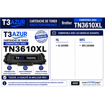 Lot de 2 Toners compatibles avec Brother TN3610 Noir- 18 000 pages