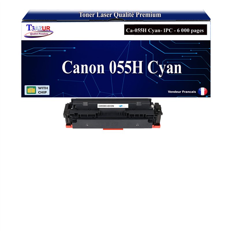 Toner compatible avec Canon 055H (3019C002/3015C002) Cyan - 6 000 pages