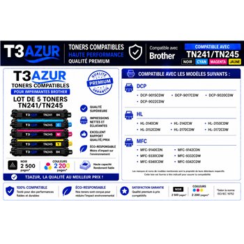 Lot de 5 Toners compatibles Brother TN241 / TN245