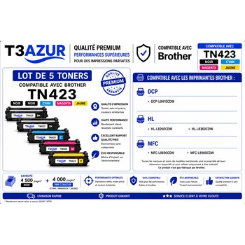 Lot de 5 Toners compatibles Brother TN421/ TN423/ TN426