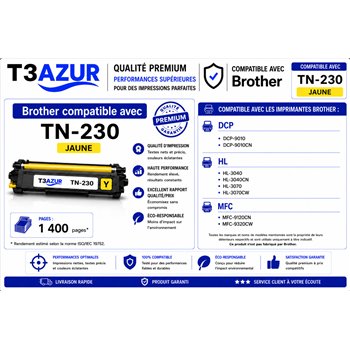Toner compatible Brother TN230 - Jaune - 1 400 pages