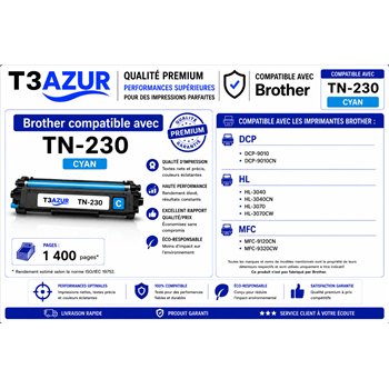 Toner compatible Brother TN230 - Cyan - 1 400 pages