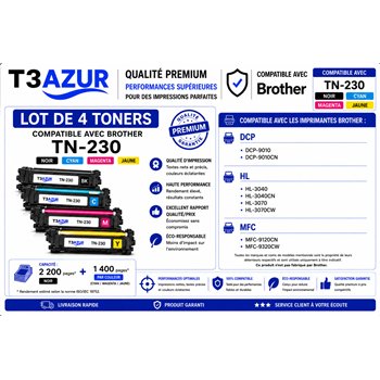 Lot de 4 Toners compatibles Brother TN230