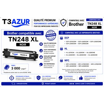 Toner compatible Brother TN248XLBk - Noire -3 000 pages