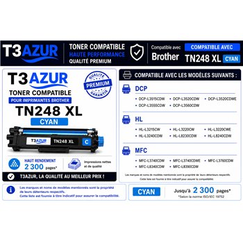Toner compatible Brother TN248XLC - Cyan -2 300 pages