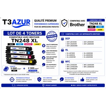 Lot de 4 Toners compatibles Brother TN248XL (Noir+Couleur)