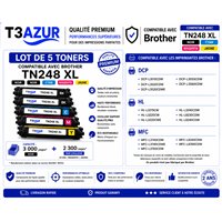 Lot de 5 Toners compatibles Brother TN248XL (Noir+Couleur)