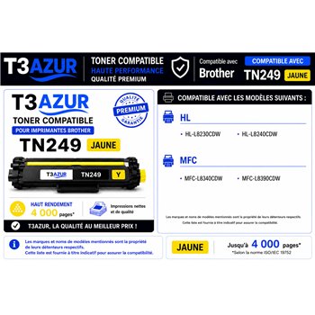 Toner compatible Brother TN249Y - Jaune - 4 000 pages