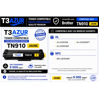 Toner compatible Brother TN910 - Jaune - 9 000 pages