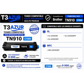 Toner compatible Brother TN910 - Cyan - 9 000 pages