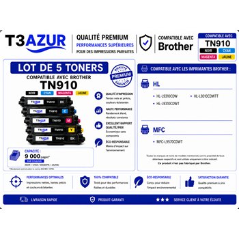 Lot de 5 toners compatibles Brother TN910