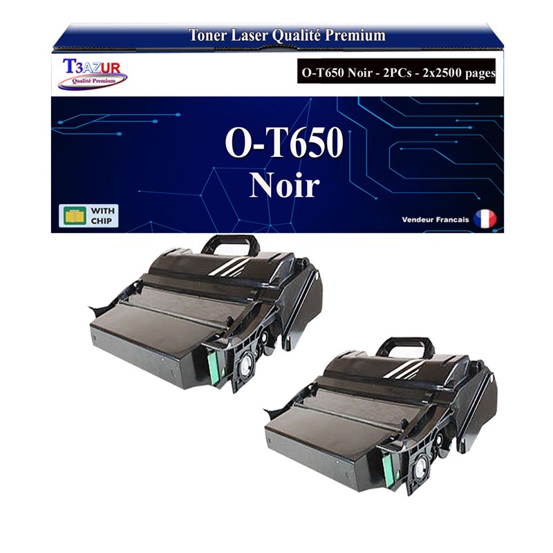 2x Toners Compatibles Lexmark T650 Noir – T3AZUR – Haute Capacité pour OKI MB780 / MB790