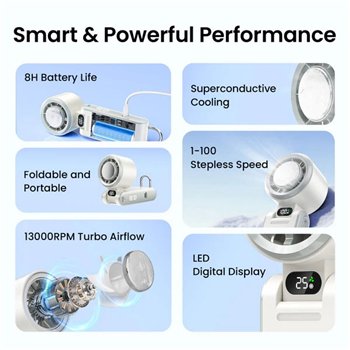 Ventilateur portable Vention PBC - Vitesse maximale 13 000 tr/min - Blanc
