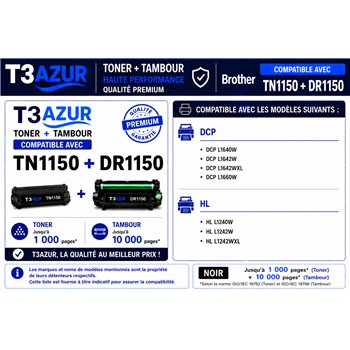 Kit tambour+Toner compatible avec Brother DR1150/ TN1150