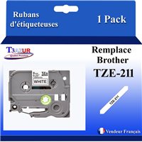 Rubans générique Brother TZE-211 (TZ-211)- Noire/Blanche- 6mm * 8m