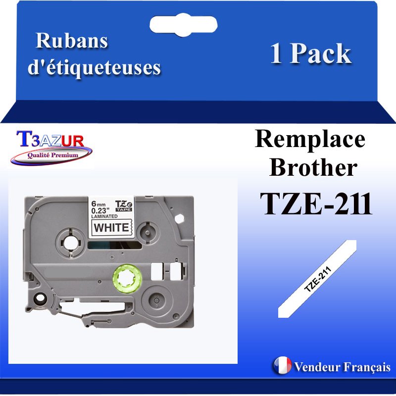 Rubans générique Brother TZE-211 (TZ-211)- Noire/Blanche- 6mm * 8m