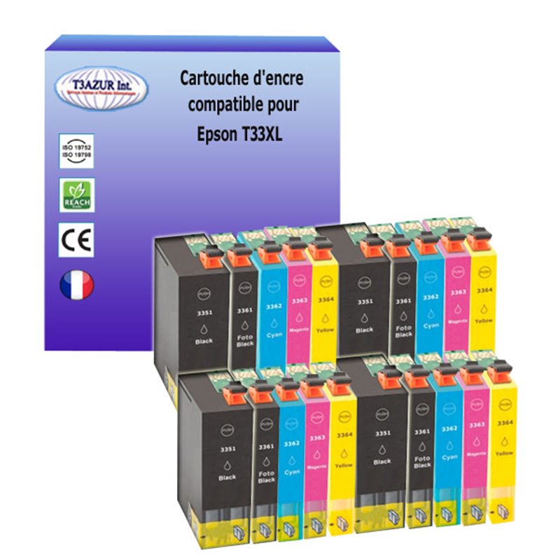 Lot de 20 Cartouches compatibles Epson T3351 / T3361 / T3362 / T3363 / T3364 Lot de 20 Cartouches compatibles Epson T3351 / T3361 / T3362 / T3363 / T3364