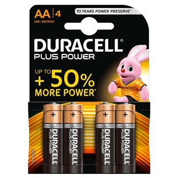 Piles alcalines Duracell MN1500B4 AA LR6 1,5V Plus Power (4 unités)