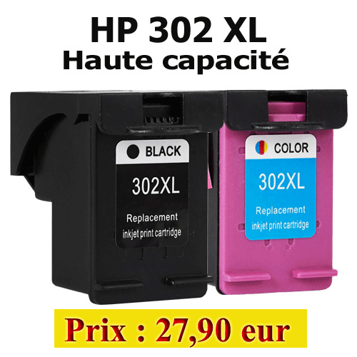 Pack 2 Cartouches 302XL Noir et Couleurs COMPATIBLE HP (Hewlett-Packard)  meilleur prix
